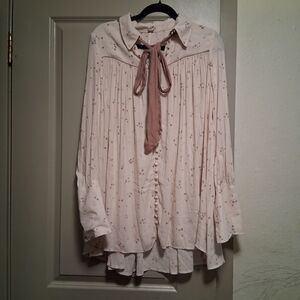 Free People Cream Floral Button-Up Camisole